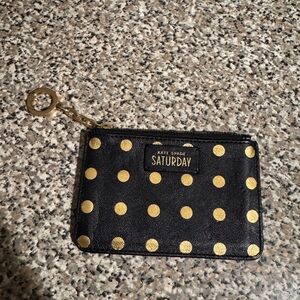 kate spade black pouch with gold polka dots